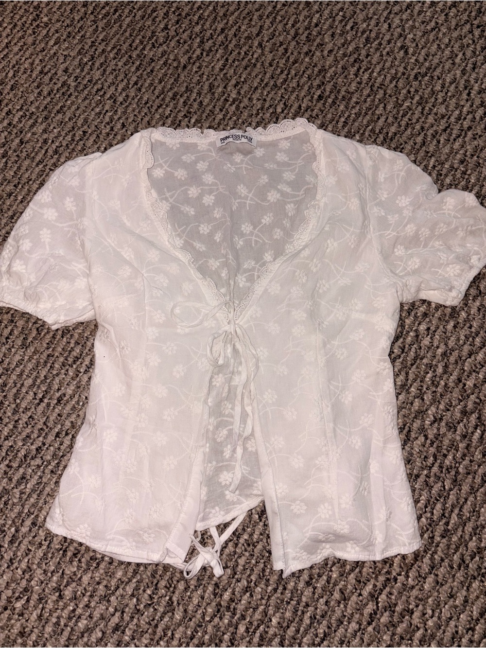 Princess Polly White Floral Tie-Front Sheer Blouse
